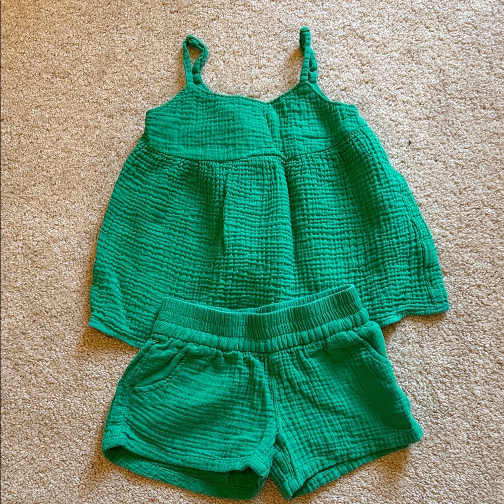 Green Girls' Gauze Tank & Shorts Set